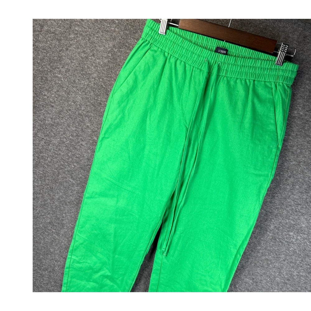 J. Crew Pull On‎ Jogger Linen Pants Green Elastic Waist Drawstring Womens Size 4
